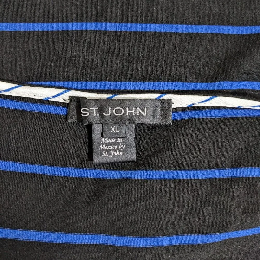 ST. JOHN Viscose/Spandex White & Navy Blue Striped Nautical Top - Picture 7 of 8